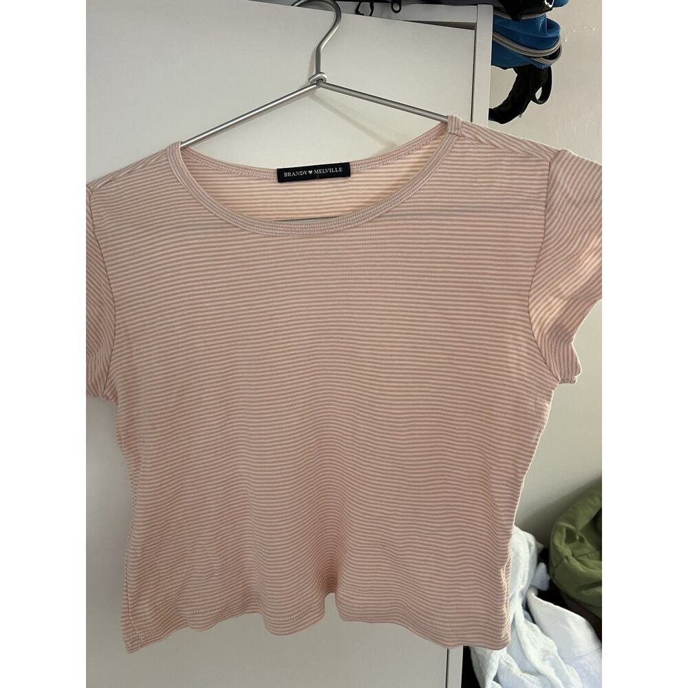 Brandy Melville pink and white striped ribbed crop top Ashlyn Made In Italy